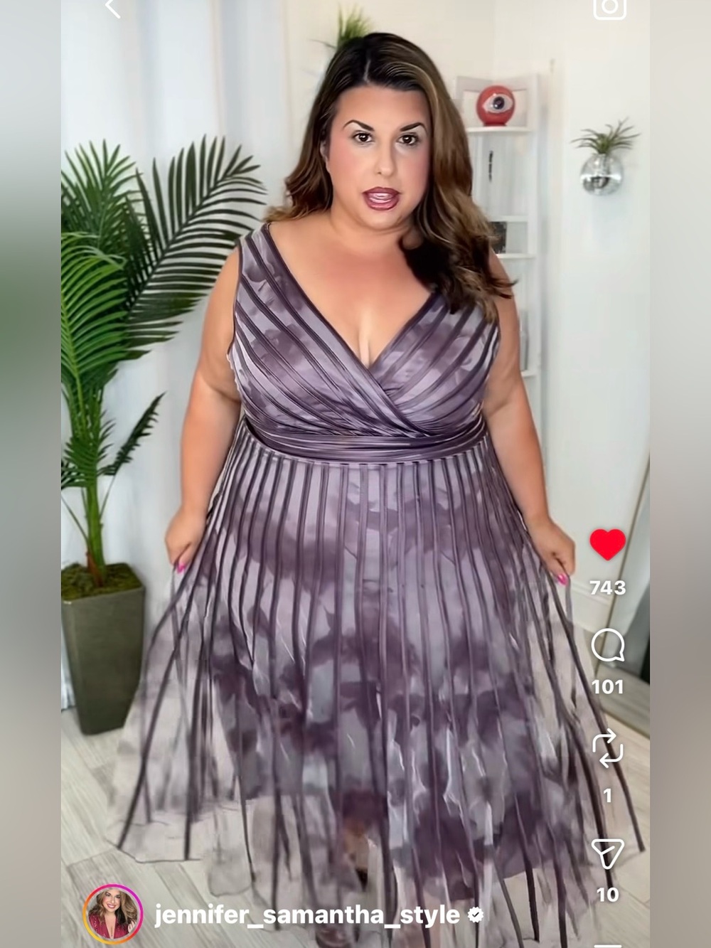 Plus Purple Pleated V-Neck Fit & Flare Dress